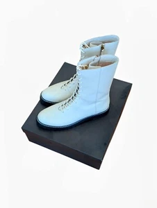 J. Crew Gwen white leather boots, combat lugged in Dusty Ivory, Size 9.5 - Picture 1 of 9