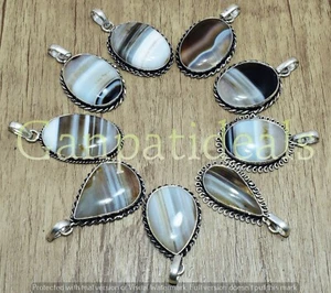 Botswana Agate Gemstone Pendant 5pcs Wholesale Lots 925 Silver Plated Jewelry - Picture 1 of 6