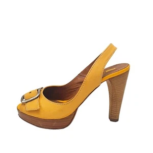 MANAS LEA FOSCATI yellow peep toe high heels women's size 39 sling back wooden - Picture 1 of 16