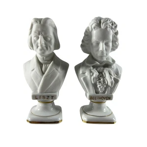 Vintage Composer Busts Sculpture Beethoven Liszt White Porcelain Gold Trim - Picture 1 of 7
