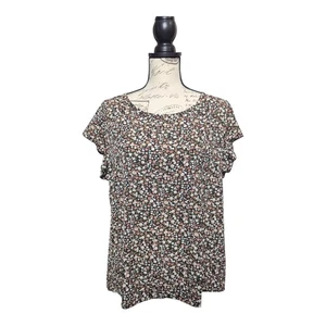 La Mode Damen Bluse ärmellos schwarz Blumen Flatterärmel Rundhals Größe XL - Bild 1 von 5