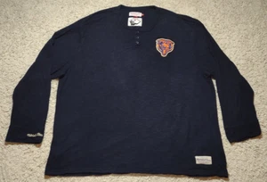 Mitchell and Ness Chicago Bears Henley Shirt Men's XLT Blue Logo Patch Throwback - Picture 1 of 11