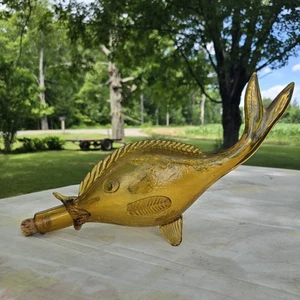 Decanter vintage anni 60 MCM italiano Murano lungo 18' vetro crepitante Orvieto WineFish - Foto 1 di 17