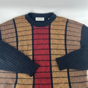 Marcello Made in Italy Herren Large Schwarz Geometrisch Merinowolle Opa Pullover - Bild 1 von 9