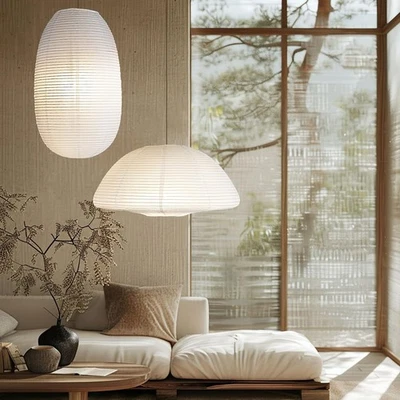 Linternas de papel blanco 19+21 pulgadas 2 piezas grandes de papel de arroz pantalla colgante semic... Foto 1 de 4