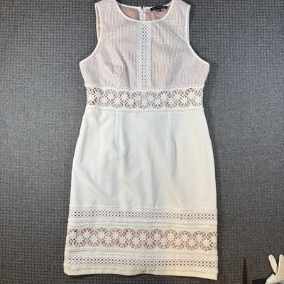 Vestido Vaina Saks Fifth Avenue Marfil Talla 14 Sin Mangas Taupe Seda Forro Foto 1 de 4