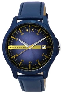 Armani Exchange Hampton Lederband blaues Zifferblatt Quarz AX2442 Herrenuhr - Picture 1 of 3