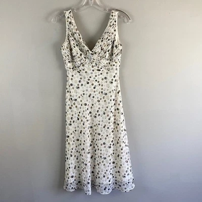 Adrianna Papell Womens Polka Dot Empire Waist Ruched Dress Sz 4 Feminine Girly - Image 1 of 4