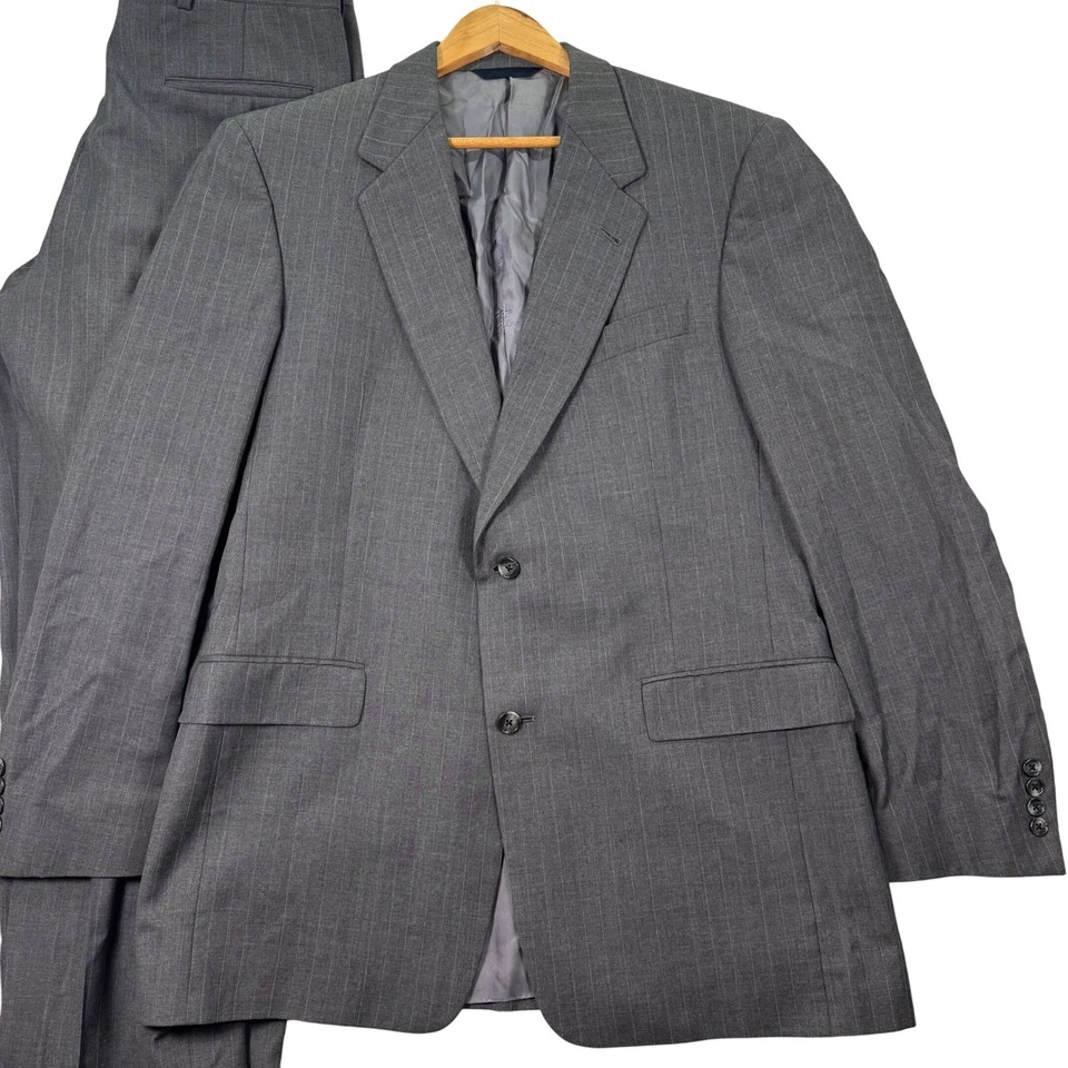 Calça blazer vintage Burberry London masculina 42L listra cinza 2 botões 32x32 - Imagem 1 de 4