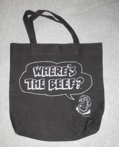 Vintage 1984 Wendys Where’s The Beef? Tote Bag - Black Canvas Plastic Lined 11" - Picture 1 of 10