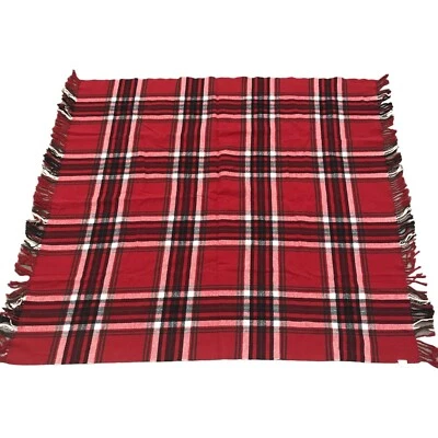 Throw Blanket Fringe Plaid Cotton Blend TESSILECHITI Italy 54 X 49 - Image 1 of 4