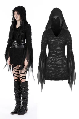 DARK IN LOVE Women Black Gothic Evil Devil Ragged Slim Hooded Mini Party Dress - Image 1 of 4