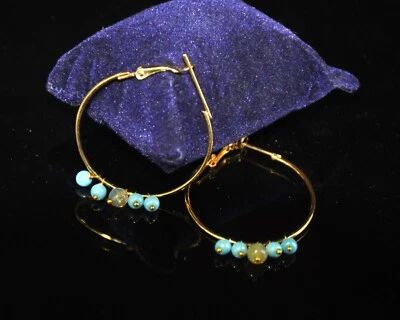 Vergoldete Creolen Mit Türkis- Und Opalperlen, Modeschmuck - Bild 1 von 3