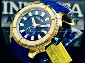 New Invicta Men's 48MM BOLT Blue Dial 18 Karat Gold Plated Poly Strap S.S Watch - Picture 1 of 10
