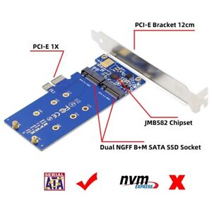 Jimier 2 M.2 SATA NGFF Key B+M SSD to PCI-E x1 Motherboard Adapter JMB582