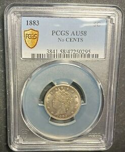 1883 5C Liberty V Nickel No Cents PCGS AU58