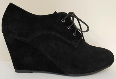¡¡NUEVO!!  Viva Negro Gamuza Mary Jane Cuña 3" Tacones de Cuña Talla 7M EE. UU. 38 M EUR 5 M UK Foto 1 de 3