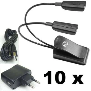 10x LED 2 Arm Minilight Schwanenhalslampe Leselampe Klemmlampe + Netzteil & USB - Bild 1 von 8