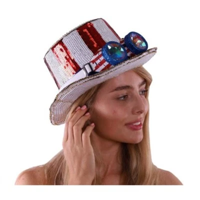 爱国亮片帽子美国国旗服装假面舞会配件带护目镜 — 第 1/3 张图片