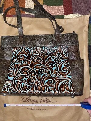Patricia Nash NWT POPPY TOTE/SHOULDER BAG Leather Tooled Turquoise MSRP $249 - Image 1 of 4