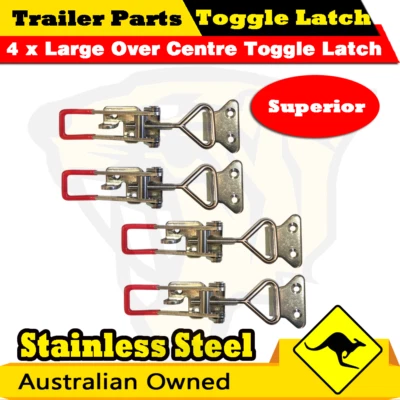 4x LARGE STAINLESS STEEL OVER CENTRE TOGGLE LATCH 100mm - TOOL BOX TRUCK TRAILER - image 1 of 2