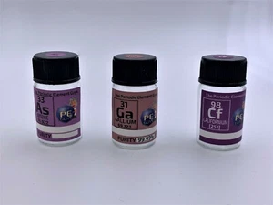 3 x Labeled empty periodic element Bottles for Gallium Mercury Californium +++++ - Picture 1 of 3