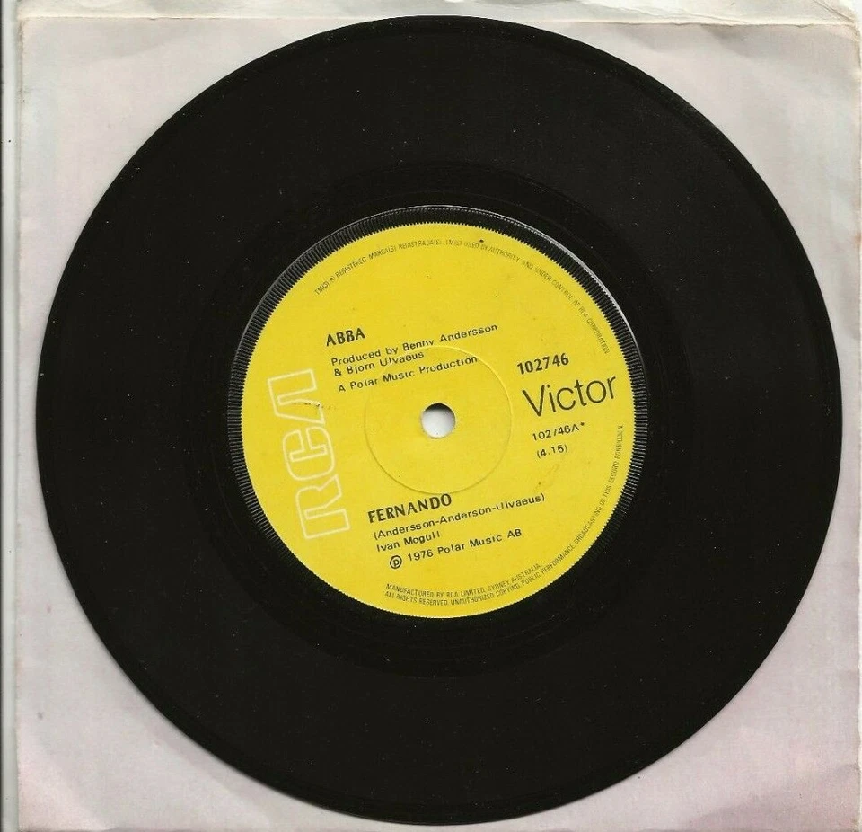 ABBA FERNANDO RARE ORIGINAL 1976 SINGLE FROM AUSTRALIA, MINT CONDITION - Image 1 of 1