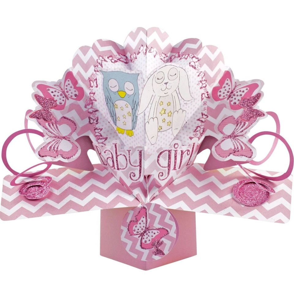 Tarjetas emergentes 3D peluches recién nacido bebé niña nacimiento tarjetas de felicitación Foto 1 de 1