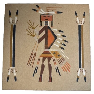 Vtg Native American Navajo Sand Art Painting “CARNAL GOD” Harry A Begay 12” Sq - Picture 1 of 14