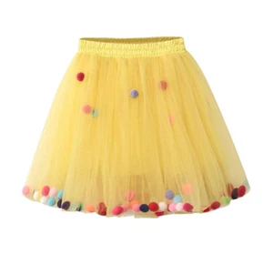 Kid's 4 Layers 3D Mini Bubble Skirt With Little Colorful Puff Balls Tutu Skirts - Picture 1 of 51