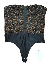 Body Cami NYC in seta con orlo nero e corsetto in pizzo Bria taglia L - Foto 1 di 22