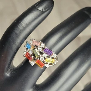 QVC Diamonique Rainbow Scattered Baguette Ring Size 5 (925 jcm cz china) - Picture 1 of 14