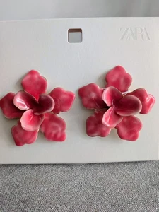 Pendientes ZARA Mujer Nuevos con Etiquetas Maximalista Rosa Esmaltado Flor Hawaiano 3D Hibisco - Imagen 1 de 10