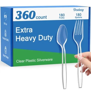 360 Count Extra Heavy Duty Clear Plastic Forks and Spoons, 180 Forks & 180 Sp... - Picture 1 of 7
