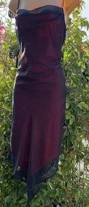 New Look Black Chiffon Slip Dress Sequin Hanky Hem Red Jersey Underslip UK 16 - Picture 1 of 16