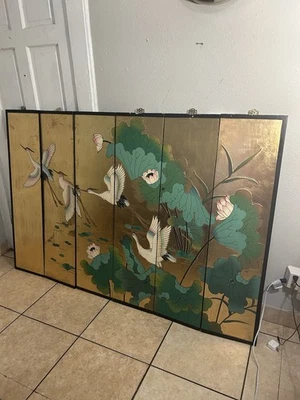 复古中国漆和镀金 6 Pice 墙艺术-它有一些划痕。 — 第 1/4 张图片