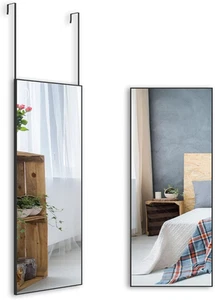 BEAUTME Full Length Mirror, Over The Door Mirror with Adjustable Hooks Long B... - Picture 1 of 15