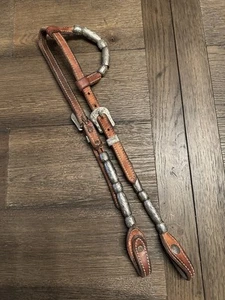 Horse Tack - Cabezal de cuero Western Silver Show de una sola oreja - Imagen 1 de 8