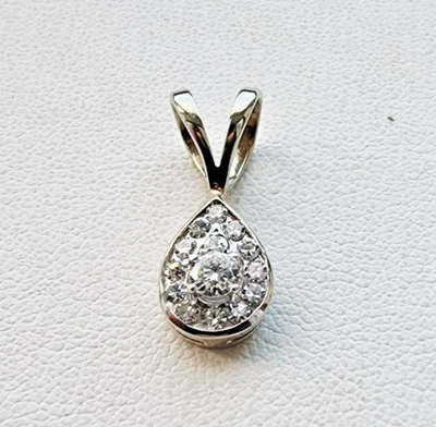 COLGANTE LÁGRIMA DIAMANTE NATURAL ORO BLANCO 14K VINTAGE 1,9g 0,50 ct TDW Foto 1 de 4