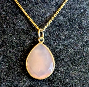 Veronese gold vermeille & rose quartz pendant necklace - Picture 1 of 6