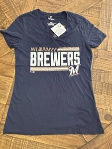 MLB MILWAUKEE BREWERS WOMENS NAVY V-Neck T-SHIRT Medium New w/tag 146 - Picture 1 of 9