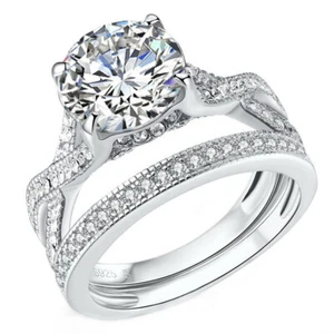 Juego de anillos de boda banda infinita de circonio cúbico de plata esterlina de 2,75 quilates - Imagen 1 de 7