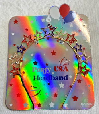Star Headband RED WHITE BLUE RHINESTONES SILVER NIP - Image 1 of 2