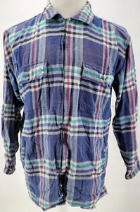 Vintage PUNCH Blue White Purple Flannel Shirt Made in Nepal Mens Small Full Zip - Picture 1 of 10