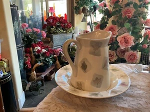 Mikasa 2 Quart Pitcher Woodland KT 407 Rare Vintage Pitcher And Bowl Set Leaves - Picture 1 of 8