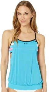 Nike 238147 Womens Sport Stripe Layered Tankini Top Swimwear Blue Size Small - Picture 1 of 3
