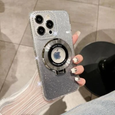 For iPhone 17 16 Pro Max 15 14 13 12 11 Glitter Bling Diamond Mag Safe Ring Case - Image 1 of 4