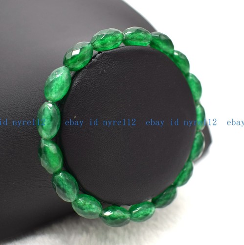 VALENTINO Affascinante Braccialetto Elastico Pietra Preziosa Di Riso Giada Verde Sfacciato 7 5" AAA