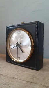 Pendule, horloge design vintage année 50 gainé de cuir. - Bild 1 von 5