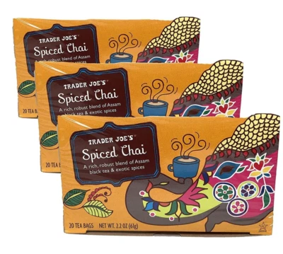 3 Packs Trader Joe's Spiced Chai Black Tea 20 Tea Bags 2.2 oz Each Pack = 60 ct - Image 1 of 4